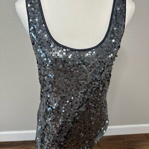 Express Silver Sequin Fitted Tank Top